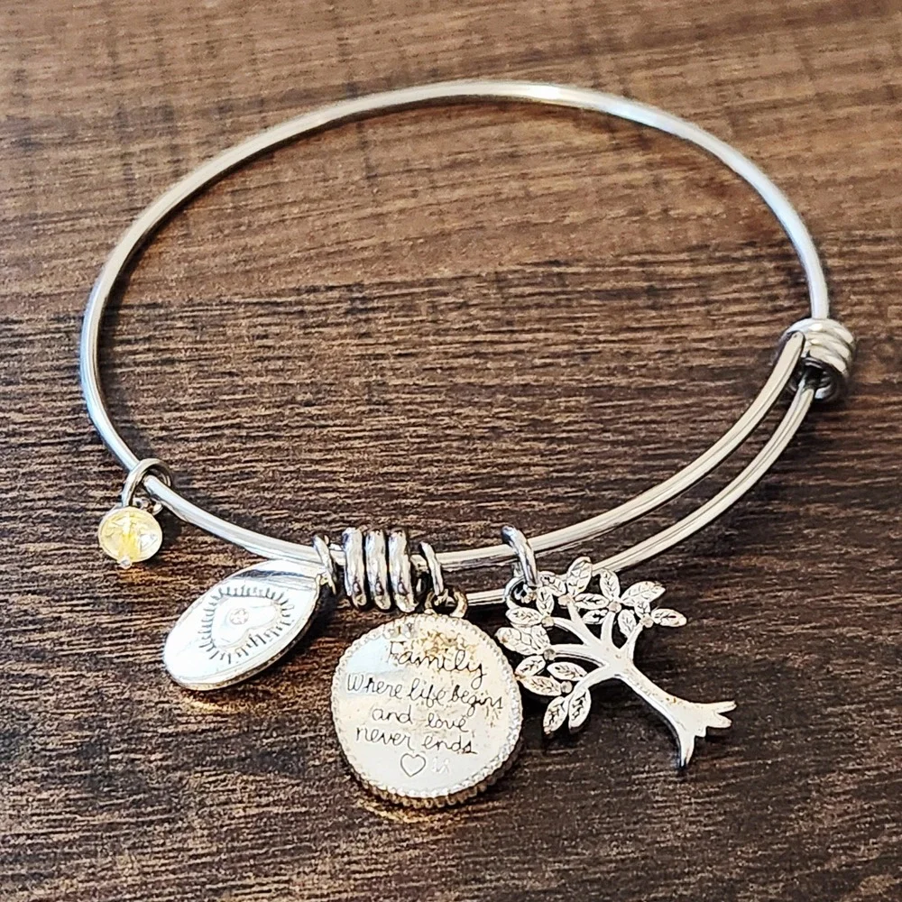 Footnotes Tree of Life‎ Expandable Bangle Bracelet Silver Gold Tone Charms